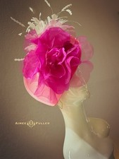 Hot Pink Rose Fuchsia Cream Hat Kentucky Derby Hat Del Mar Fascinator
