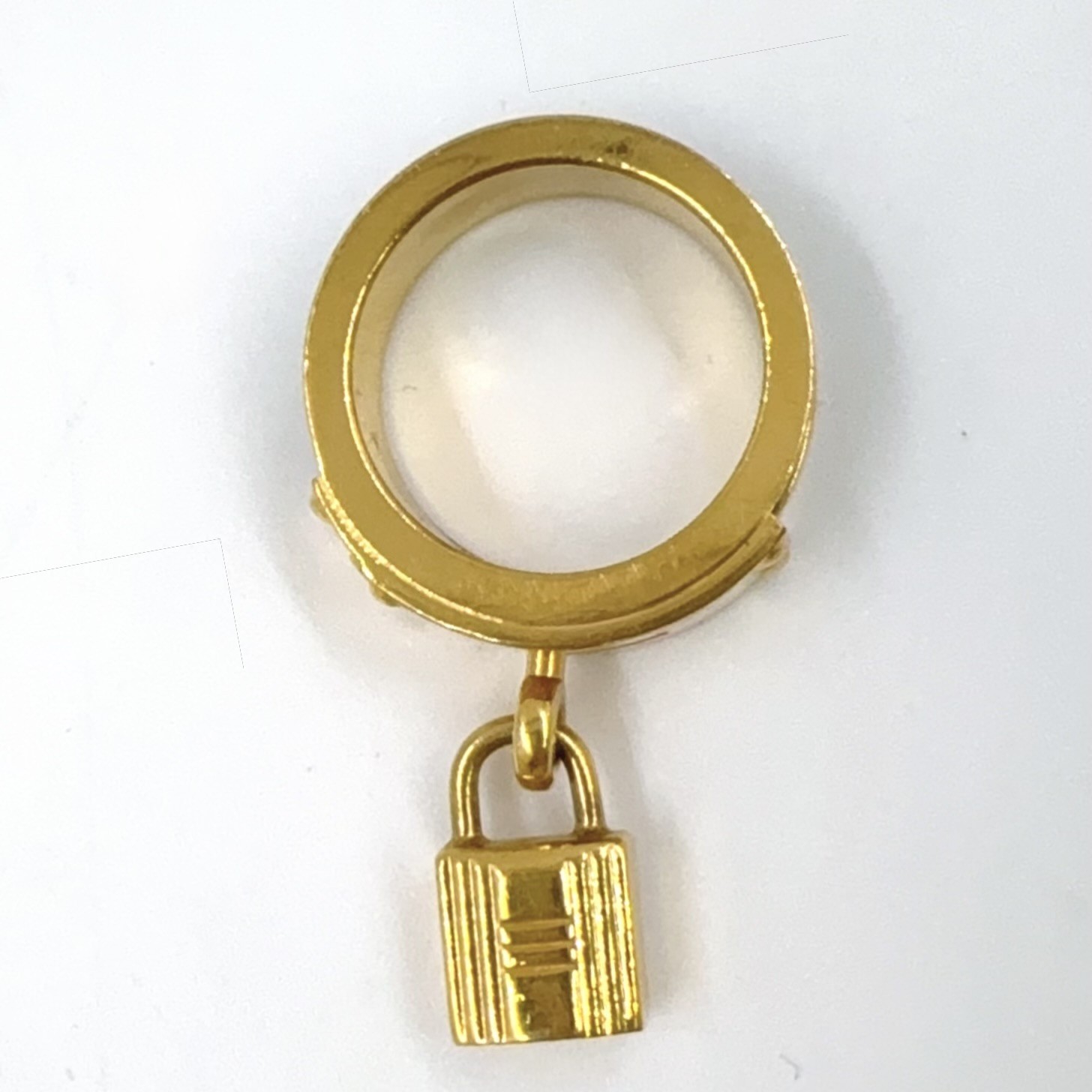 HERMES Kelly charm scarf ring gold black Leather Metal