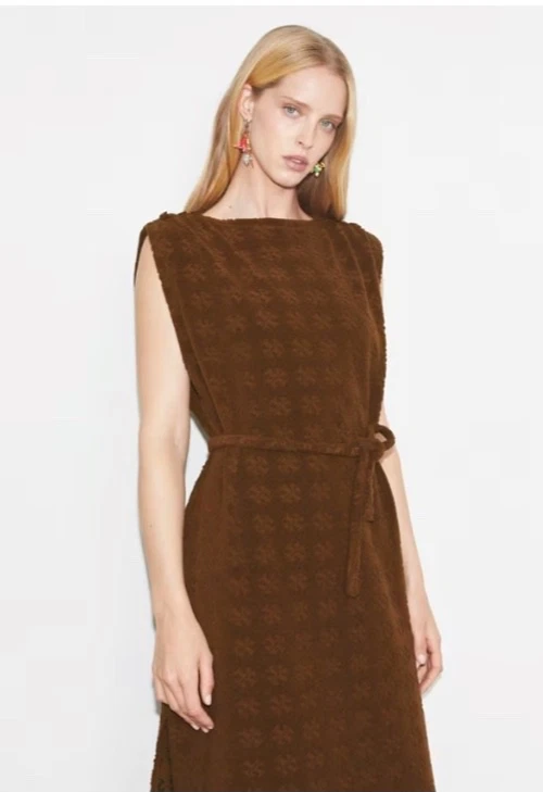 Tory Burch Terry Jacquard Maxi Dress XS Anise Brown NWT $458 Cover-Up Beach - Image 4 of 4