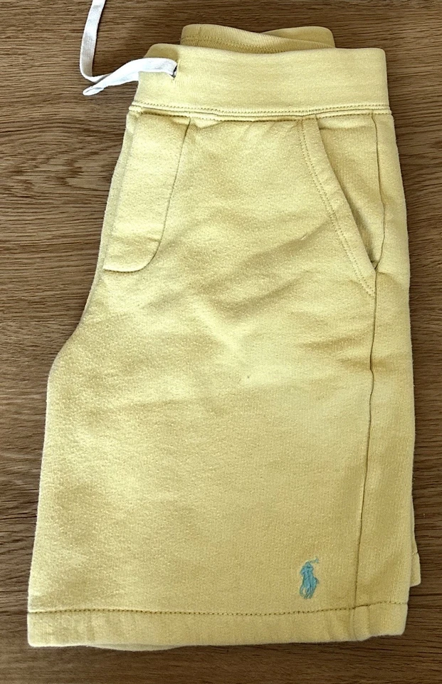 Ralph Lauren POLO Boys Youth Sz 8 White & Yellow Summer Logo Spa Terry Shorts - Image 2 of 4
