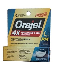 OraJel PM 4X Tooth and Gum Medicated Max Pain Relief Cream for Nighttime, .25 oz