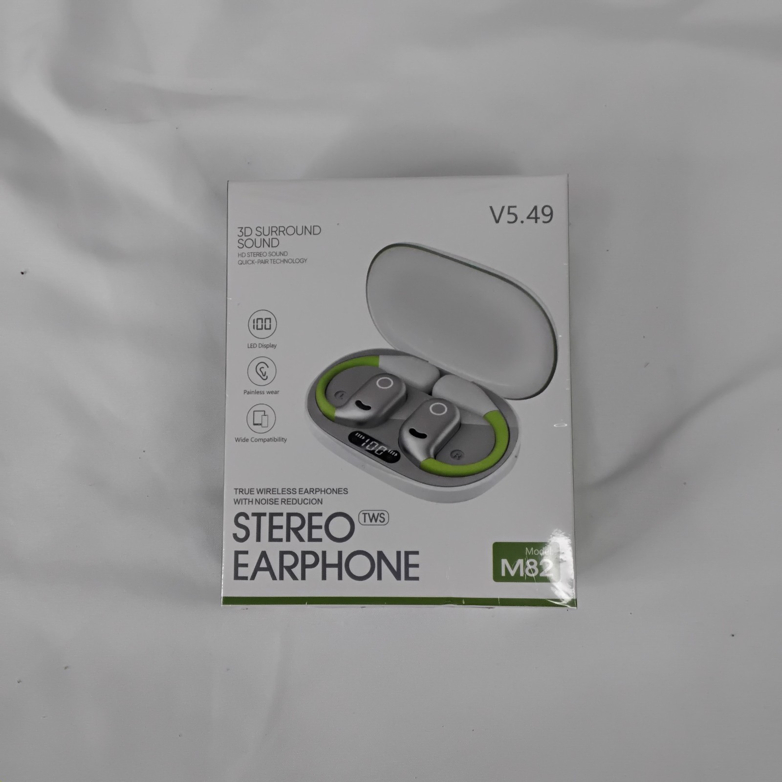 V5.49 Stereo Earphones Model M82 White New In Plastic