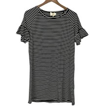 Grace & Emma Small NWT Black & White Stripe Ruffle Stretch Knit Shift Dress