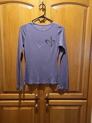 Y2K Rok Royal Crystal Rhinestone Purple Embellished Size M Blouse Long Sleeve