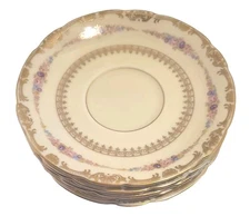 Set Of 5 Vintage KPM Royal Ivory "The Festival" Saucer Plates Fine China C. 40's