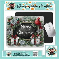 Mouse Pad Merry Christmas Chalkboard Cardinal Holiday Anti Slip Back Easy Clean