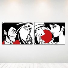 Set 2 Quadri Lupin e Margot Pop Art Dipinti a Mano Arte Moderna Arredo Casa