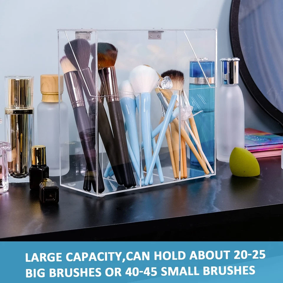 Porta brochas de maquillaje con cubierta, tapa a prueba de polvo, caja de almacenamiento de maquillaje acrílico,... Foto 3 de 4