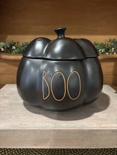 Rae Dunn Artisan Collection Black Orange Boo Canister 3 1/2 Quart ~NICE~
