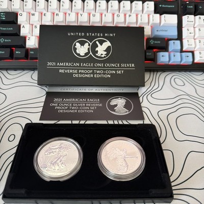 2pc Set - 2021 $1 1-oz American Silver Eagle Reverse Proof Designer ...
