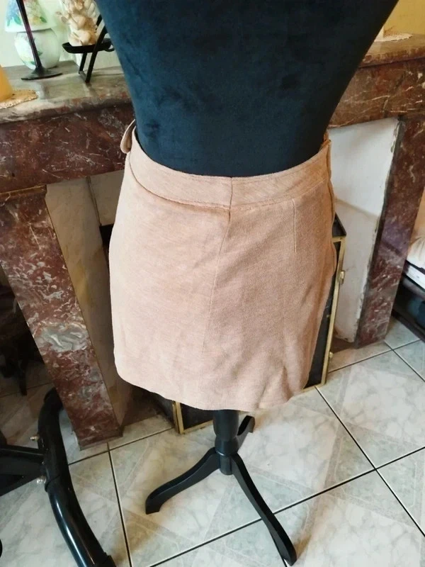 Mini jupe beige coton vintage français années 60 pin up miniskirt S/36 - Photo 3/4