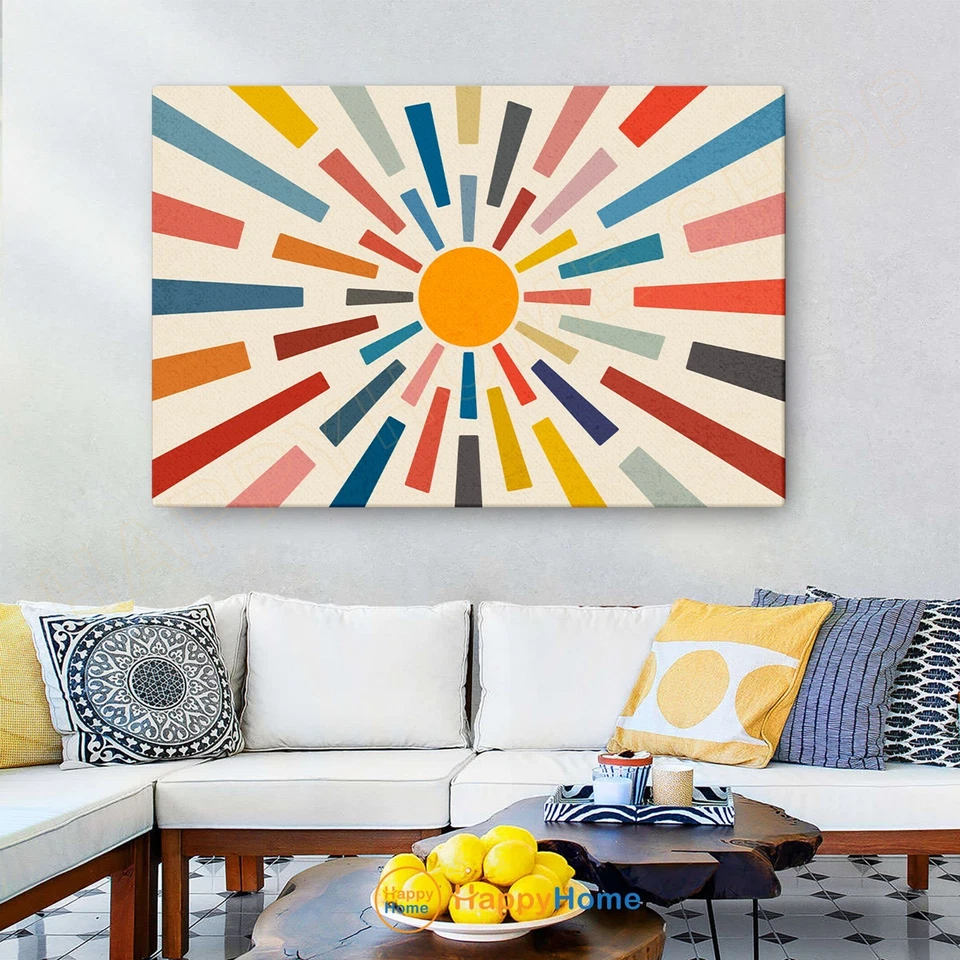 Arte de pared abstracto retro Sunburst mediados de siglo moderno sol impresión colorida-PE56 Foto 4 de 4