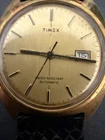 Timex Vintage Automatic Gold Tone with Original Leather Runs Great