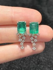 2.52 Ct  Emerald Cut Emerald Earrings Wedding Earrings 14k White Gold
