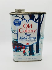 Vintage Old Colony Pure Maple Syrup Tin Can Newport Vermont 16oz