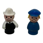 🍉 VINTAGE FISHER PRICE LITTLE PEOPLE BLACK WHITE FIREMAN OR BLUE POLICE OFFICER