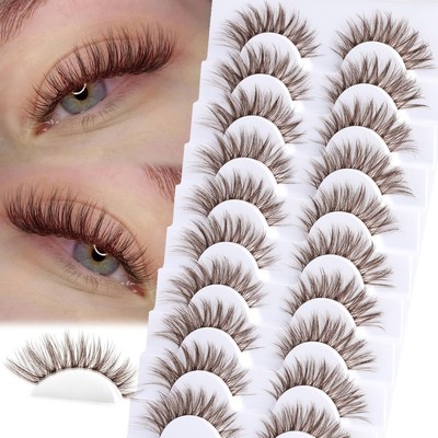 Brown Lashes Natural Look False Eyelashes Wispy Cat Eye Lashes C-Curly Dark Brow