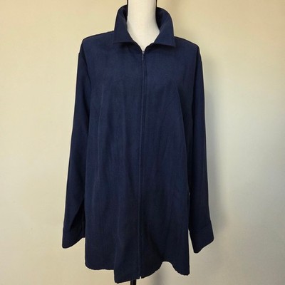 Sonoma Life+Style Women's 3x Faux Suede Full Zip Long Sleeve Shirt Shacket Navy