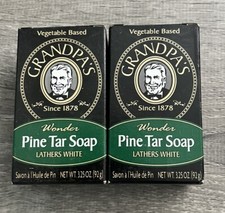 Grandpa's Wonder Pine Tar Bar Soap 3.25 Ounce Lot Of 2 Lathers White