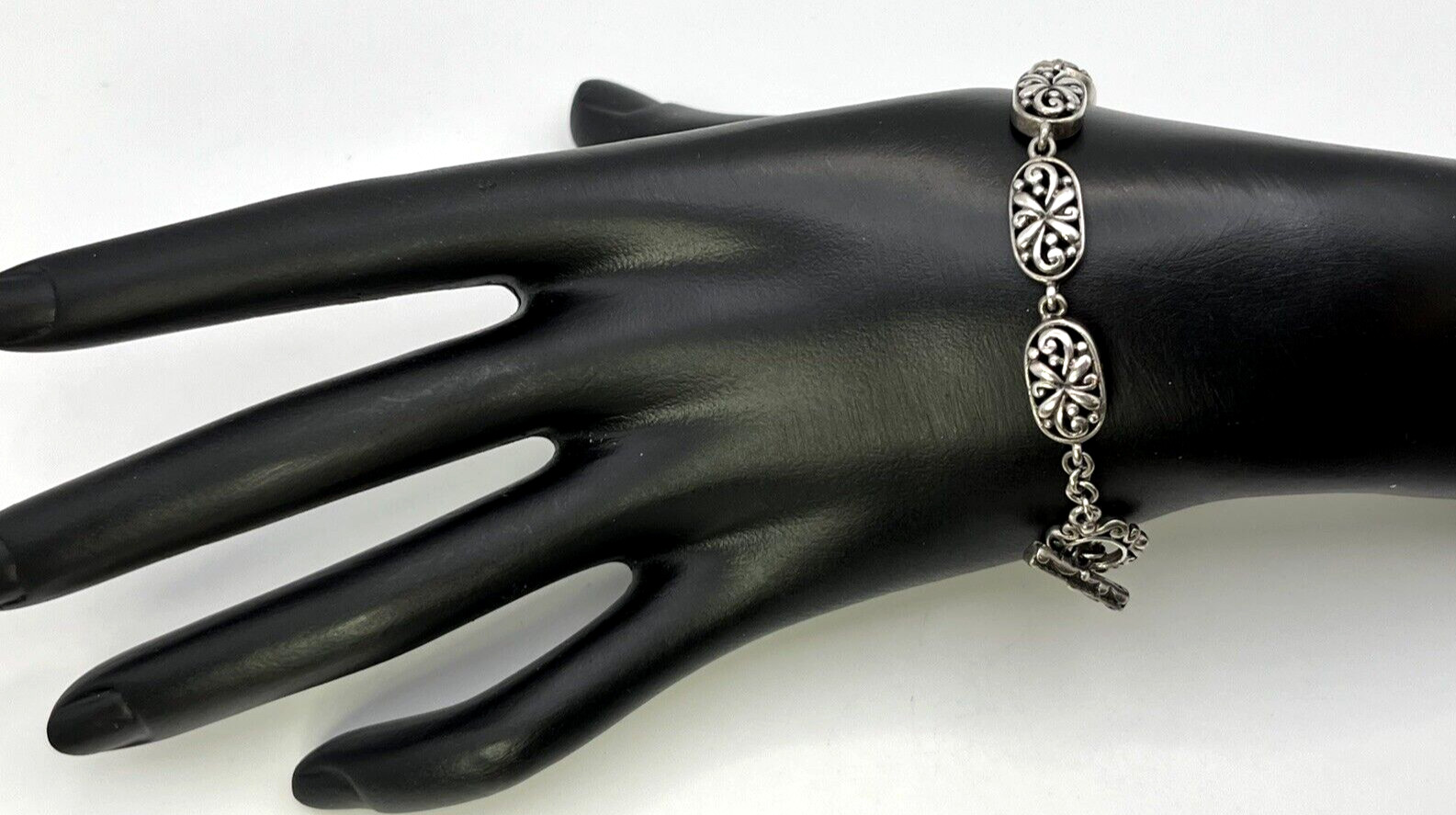 Solid Sterling Silver 925 FLOWER OVAL PANEL LINK … - image 4