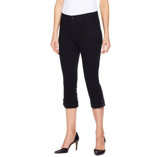 NYDJ Not Your Daughter's Halle Roll Cuff Stretch Crop Black Jeans Plus 24W