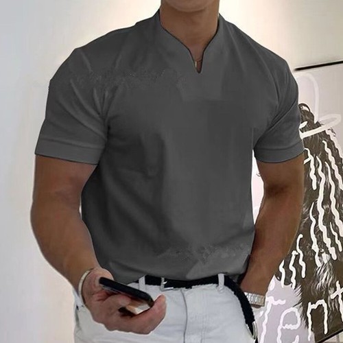 Mens Retro Collarless Grandad Plain Shirts Tops Causal Hippy Cotton Pocket Tee - Picture 27 of 28