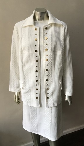 Studded Embossed Vintage 70s 2 Piece Leisure white gold party Dress Suit XL 16 - Picture 2 of 4