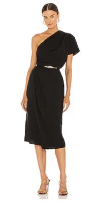 vince one shoulder dress Vince One Shoulder Cascade Drape Dress Women's Dress Black : XS