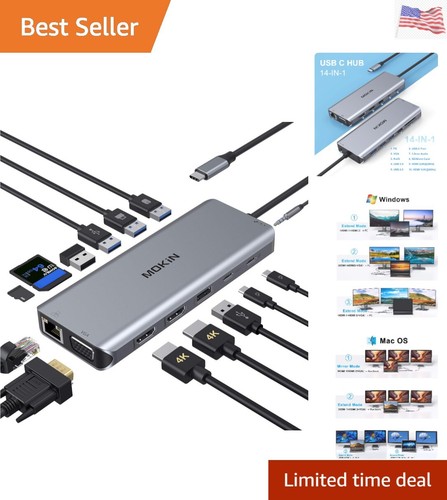 Docking Station, USB C Adapter Dual HDMI, 9 in 1 Triple Display Multiport Ada...