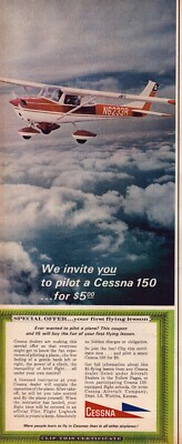 1966 Cessna 150 Aircraft Print Ad Flying Lessons Offer Private Airline
