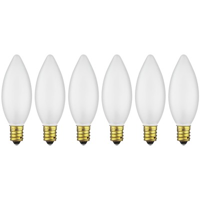 6 Pack 15 Watt Frost Candelabra Base E12 Torpedo 120v Petite Chandelier Bulbs 653703013701 15 Watt Frost Candelabra Base E12, 15 Watt Frosted Chandelier Bulbs