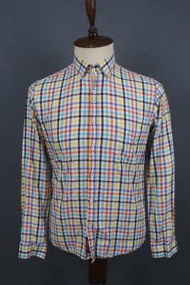 Dario Beltran Multicolor Check Long Sleeve Button Down Round Cuff Shirt Sz 3 / M