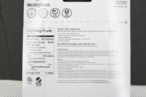 Westinghouse Lighting 5W E12 Candelabra LED Light Bulb 35122 TF - Picture 4 of 8