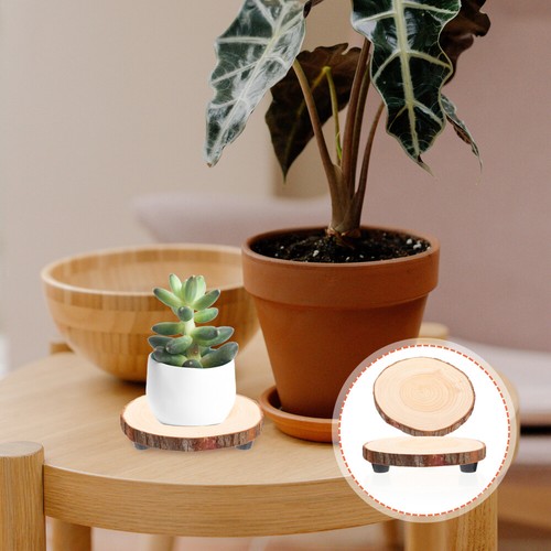 2 Pcs Round Wood Chip Base Planter Stand for Indoor Plants Flower Pot Holders