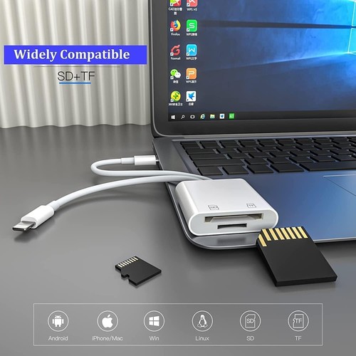 SD Card Reader for iPhone iPad Andriod Camera, Vrythn USB C & Lightning Card Rea - Picture 4 of 5