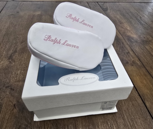 NEW! RALPH LAUREN BABY SHOES WHITE & PINK 3-6 MONTHS Size 2 GIRLS BOXED NEWBORN - Picture 8 of 12