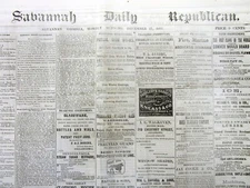 Rare orignl 1866 post Civil War SAVANNAH Georgia newspaper during RECONSTRUCTION