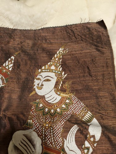 Vintage Silk Thai Temple Rubbing style art painted Textile Asian Art Thailand - Picture 3 of 6