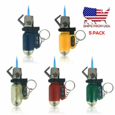 5 PACK Mini Gas Lighter Windproof Blue Flame Jet Torch Lighters with Keychain