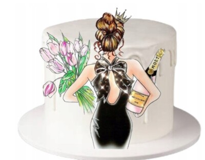 Mädchen Essbar Frau Party Tortenaufleger Torte  Geburstag Zuckermasse Champagner