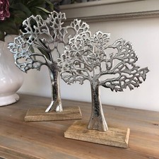 Tree of Life Ornament Silver Black or Gold Tree Wood Base  22 x 26cm /30 x 33cm