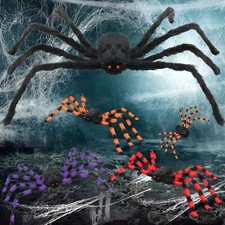 Giant Halloween Spider Stretch Web Outdoor House Decor Party Light Up Cobweb USA