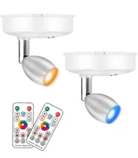 RGB Wireless Spotlight, LED Puck Light, Battery Operated Accent Lights with R...