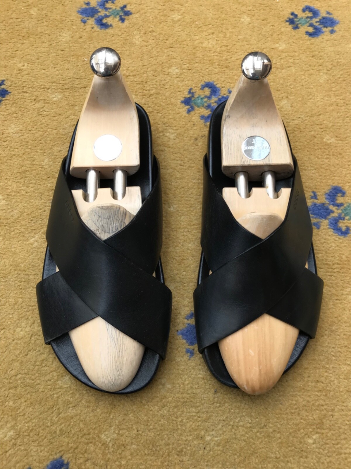 Gucci Sandals Shoes Leather Strap UK 7 US 8 EU 41 Mens Black Crossover thumbnail 3