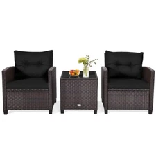 3PCS Patio Outdoor Garden Furniture Conversation Set Rattan w/Washable Cushion
