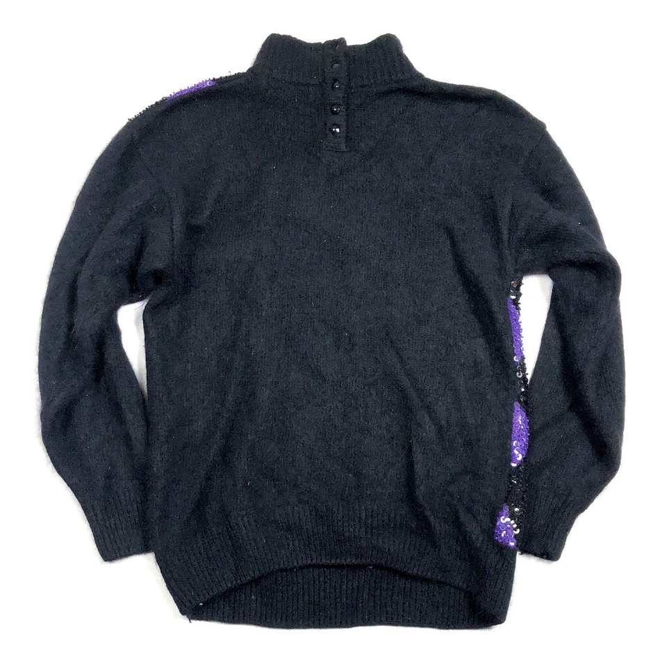 IB Diffusion Womens S Vintage 80s Sweater Silk Angora Sequin Diamond Print - Image 4 of 4