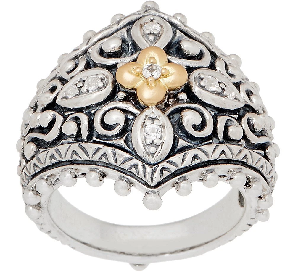 QVC Barbara Bixby Sterling Silver 18K Gold White Topaz Floral Ring Size 5