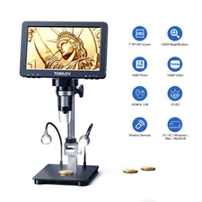 TOMLOV DM9 Pro Digital Microscope 16MP 7" 1200X HDMI Coin Microscope Magnifier