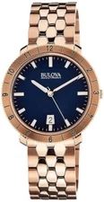 Bulova Accutron II Blue Dial Stainless Steel Rose Gold-Tone Men's Watch 97B130