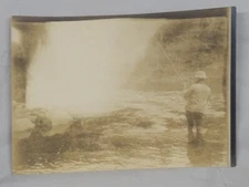 Antique Artistic Photo Man Fly Fishing Gear Pole Fish Creek Old Paper 